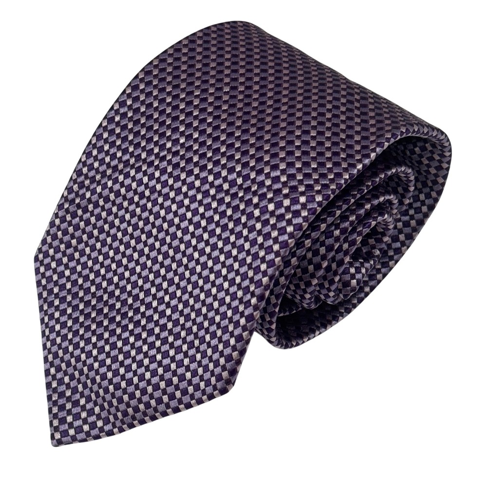Bruno Piattelli Necktie Mens Lavender Purple Silk Micro Check Hand Made Italy